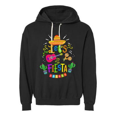 Funny Let's Fiesta Cinco De Mayo Mexican Guitar Cactus Garment-Dyed Fleece Hoodie