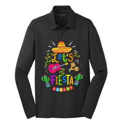 Funny Let's Fiesta Cinco De Mayo Mexican Guitar Cactus Silk Touch Performance Long Sleeve Polo