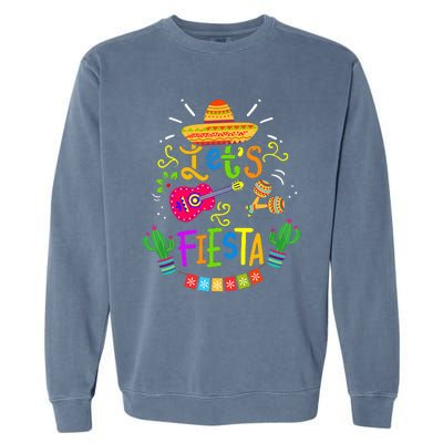 Funny Let's Fiesta Cinco De Mayo Mexican Guitar Cactus Garment-Dyed Sweatshirt