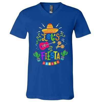 Funny Let's Fiesta Cinco De Mayo Mexican Guitar Cactus V-Neck T-Shirt