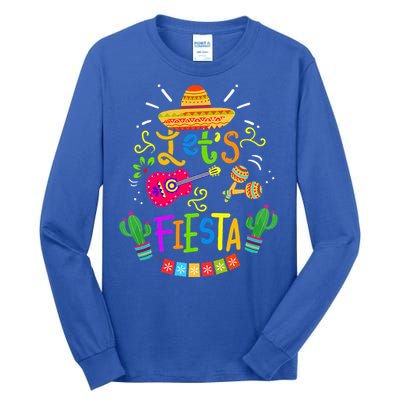 Funny Let's Fiesta Cinco De Mayo Mexican Guitar Cactus Tall Long Sleeve T-Shirt