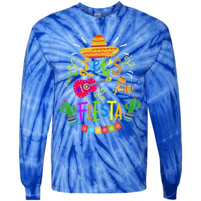 Funny Let's Fiesta Cinco De Mayo Mexican Guitar Cactus Tie-Dye Long Sleeve Shirt