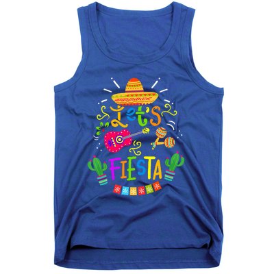 Funny Let's Fiesta Cinco De Mayo Mexican Guitar Cactus Tank Top