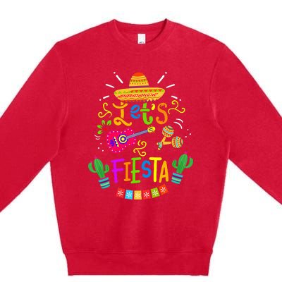 Funny Let's Fiesta Cinco De Mayo Mexican Guitar Cactus Premium Crewneck Sweatshirt