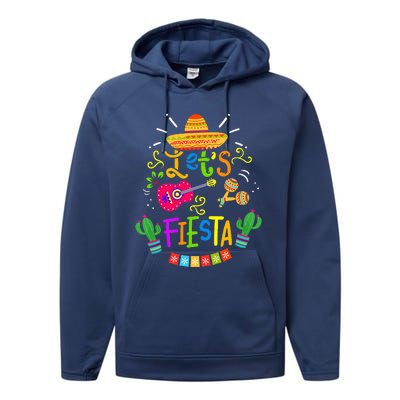 Funny Let's Fiesta Cinco De Mayo Mexican Guitar Cactus Performance Fleece Hoodie