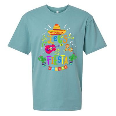 Funny Let's Fiesta Cinco De Mayo Mexican Guitar Cactus Sueded Cloud Jersey T-Shirt