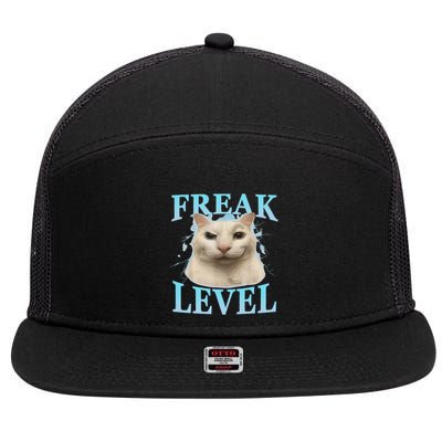 Freak Level Funny Cat Meme Certified Freak Humor Sarcastic 7 Panel Mesh Trucker Snapback Hat