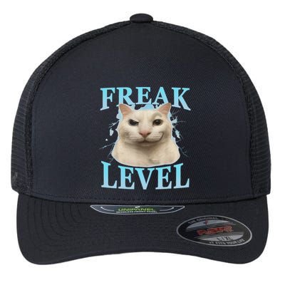 Freak Level Funny Cat Meme Certified Freak Humor Sarcastic Flexfit Unipanel Trucker Cap