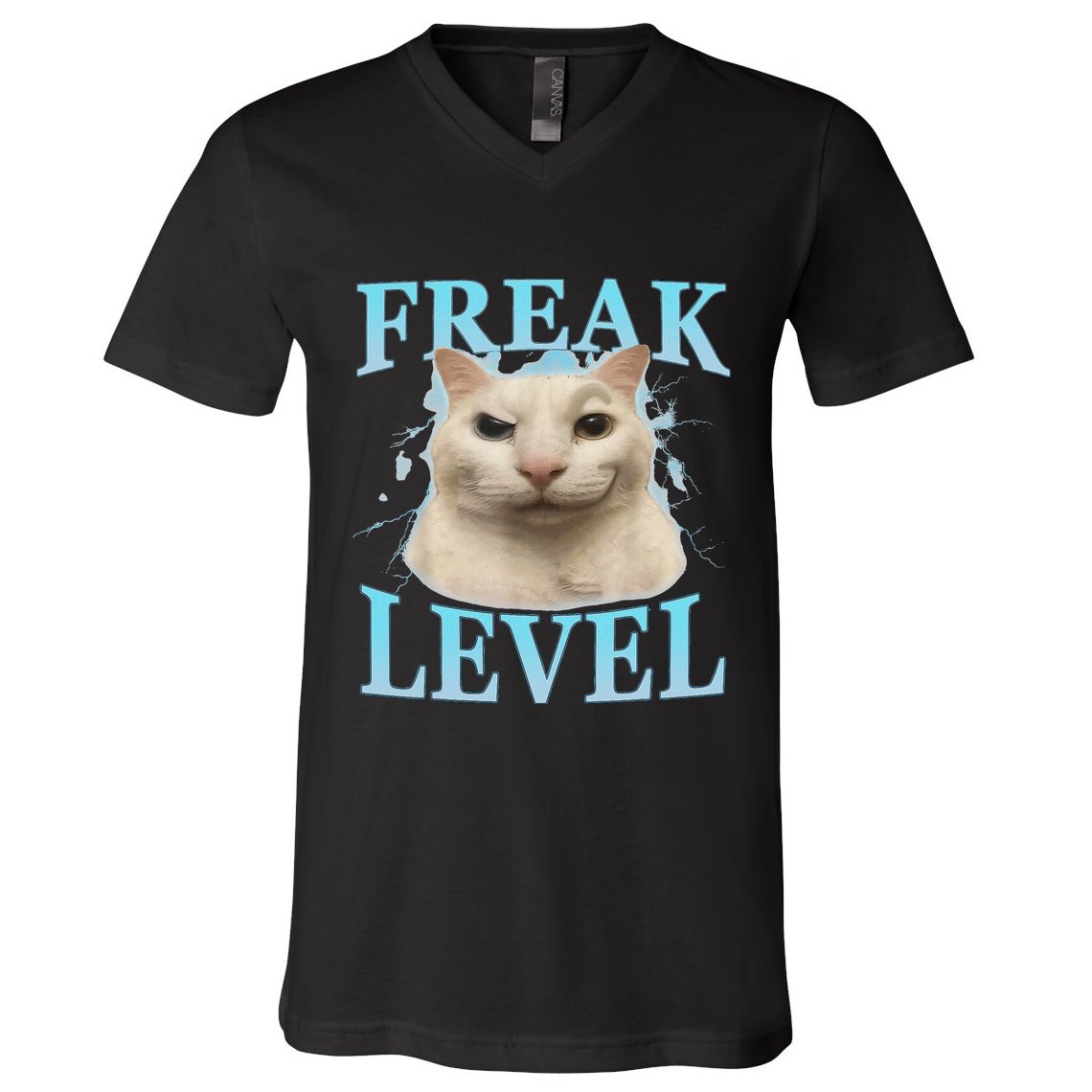 Freak Level Funny Cat Meme Certified Freak Humor Sarcastic V-Neck T-Shirt