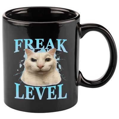 Freak Level Funny Cat Meme Certified Freak Humor Sarcastic 11oz C Handle Ceramic Mug