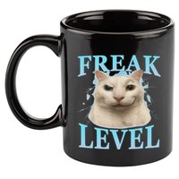 Freak Level Funny Cat Meme Certified Freak Humor Sarcastic 11oz C Handle Ceramic Mug