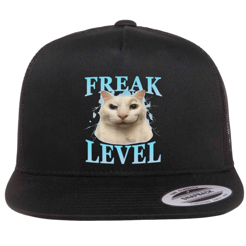 Freak Level Funny Cat Meme Certified Freak Humor Sarcastic Flat Bill Trucker Hat