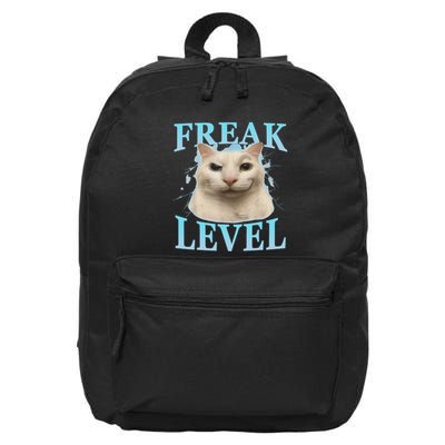 Freak Level Funny Cat Meme Certified Freak Humor Sarcastic 16 in Basic Backpack