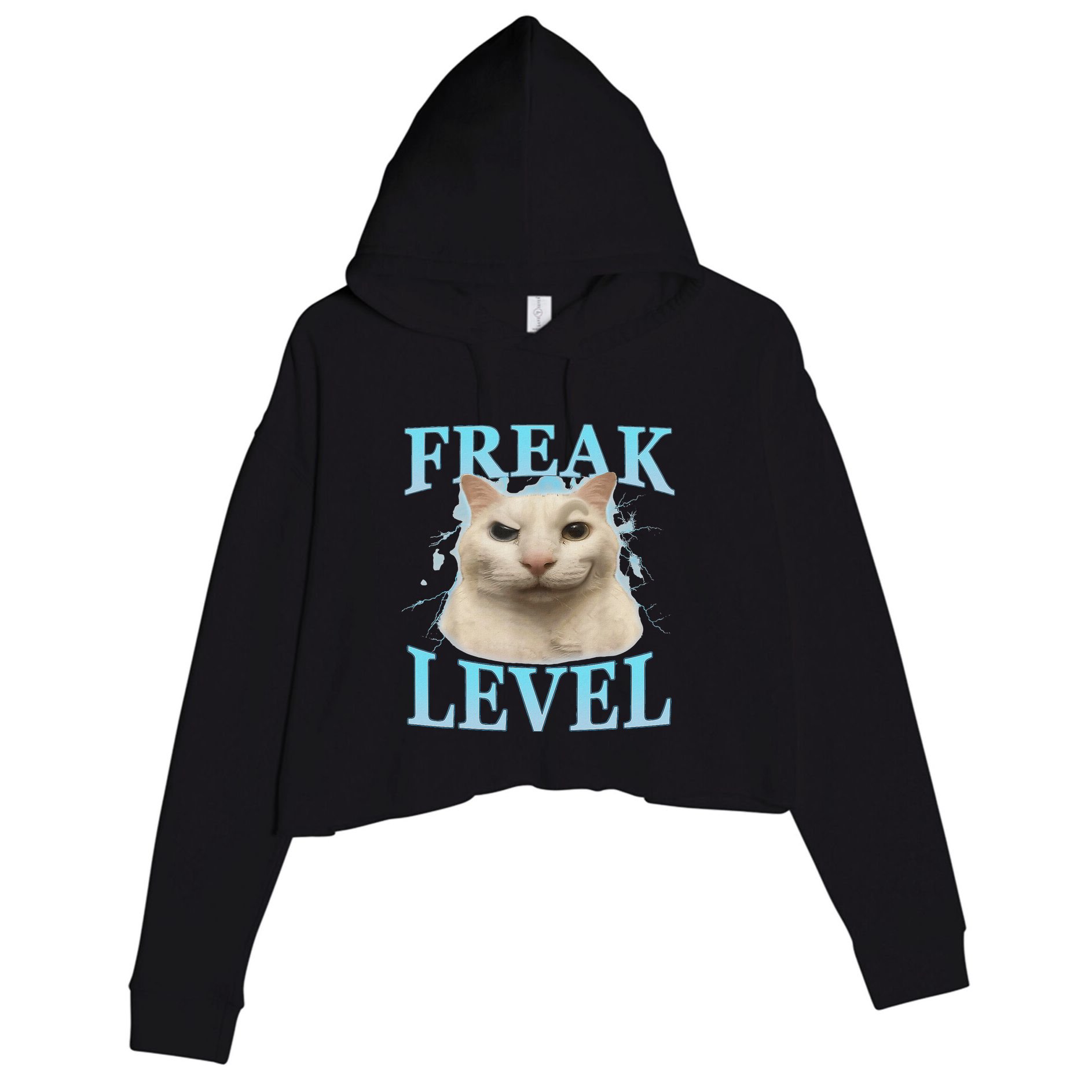 Freak Level Funny Cat Meme Certified Freak Humor Sarcastic Crop Fleece Hoodie