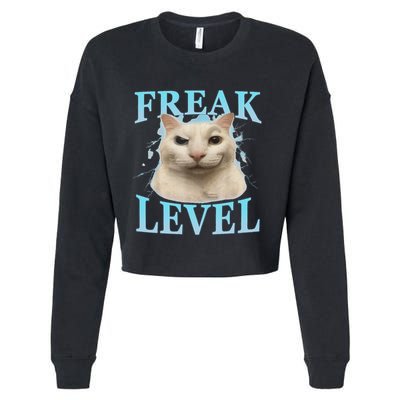 Freak Level Funny Cat Meme Certified Freak Humor Sarcastic Cropped Pullover Crew