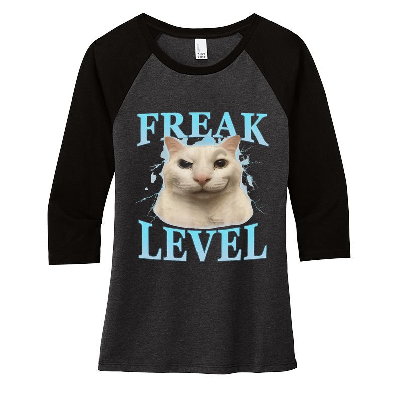 Freak Level Funny Cat Meme Certified Freak Humor Sarcastic Women's Tri-Blend 3/4-Sleeve Raglan Shirt