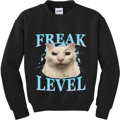 Freak Level Funny Cat Meme Certified Freak Humor Sarcastic Kids Sweatshirt