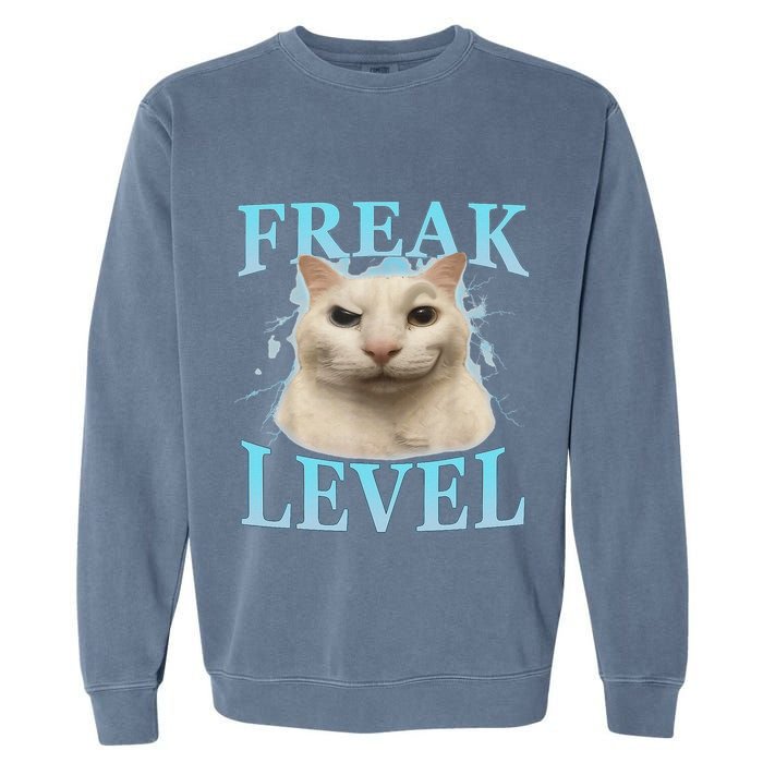 Freak Level Funny Cat Meme Certified Freak Humor Sarcastic Garment-Dyed Sweatshirt