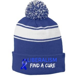 Funny Liberalism Find A Cure Cool Gift Stripe Pom Pom Beanie