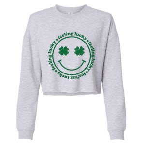 Feeling Lucky Funny St Patrick Day Gift Smile Face Meme Gift Cropped Pullover Crew