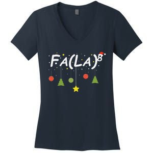 Fa (La)8 Funny Christmas Santa Fa La Math Teacher Student Women's V-Neck T-Shirt