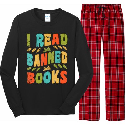 Funny Librarian Freedom Reader Grunge I Read Banned Books Long Sleeve Pajama Set