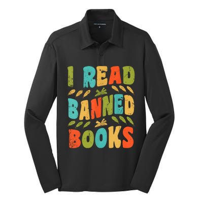 Funny Librarian Freedom Reader Grunge I Read Banned Books Silk Touch Performance Long Sleeve Polo