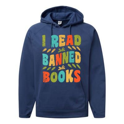 Funny Librarian Freedom Reader Grunge I Read Banned Books Performance Fleece Hoodie