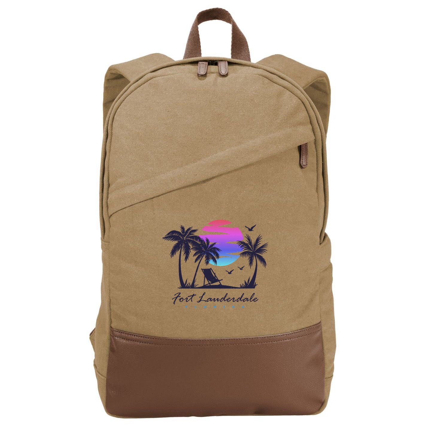 Fort Lauderdale Florida Beach Vacation Retro Vintage Sunset Gift Cotton Canvas Backpack