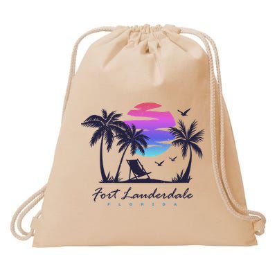 Fort Lauderdale Florida Beach Vacation Retro Vintage Sunset Gift Drawstring Bag