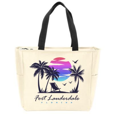 Fort Lauderdale Florida Beach Vacation Retro Vintage Sunset Gift Zip Tote Bag