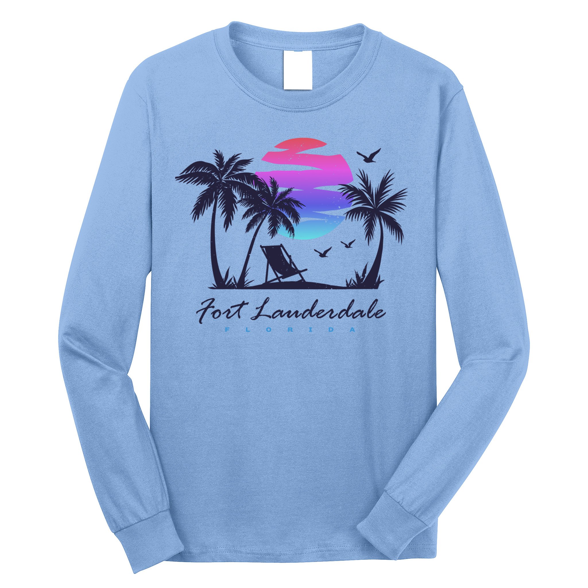 Fort Lauderdale Florida Beach Vacation Retro Vintage Sunset Gift Long Sleeve Shirt
