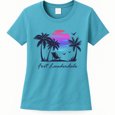 Fort Lauderdale Florida Beach Vacation Retro Vintage Sunset Gift Womens T-Shirt