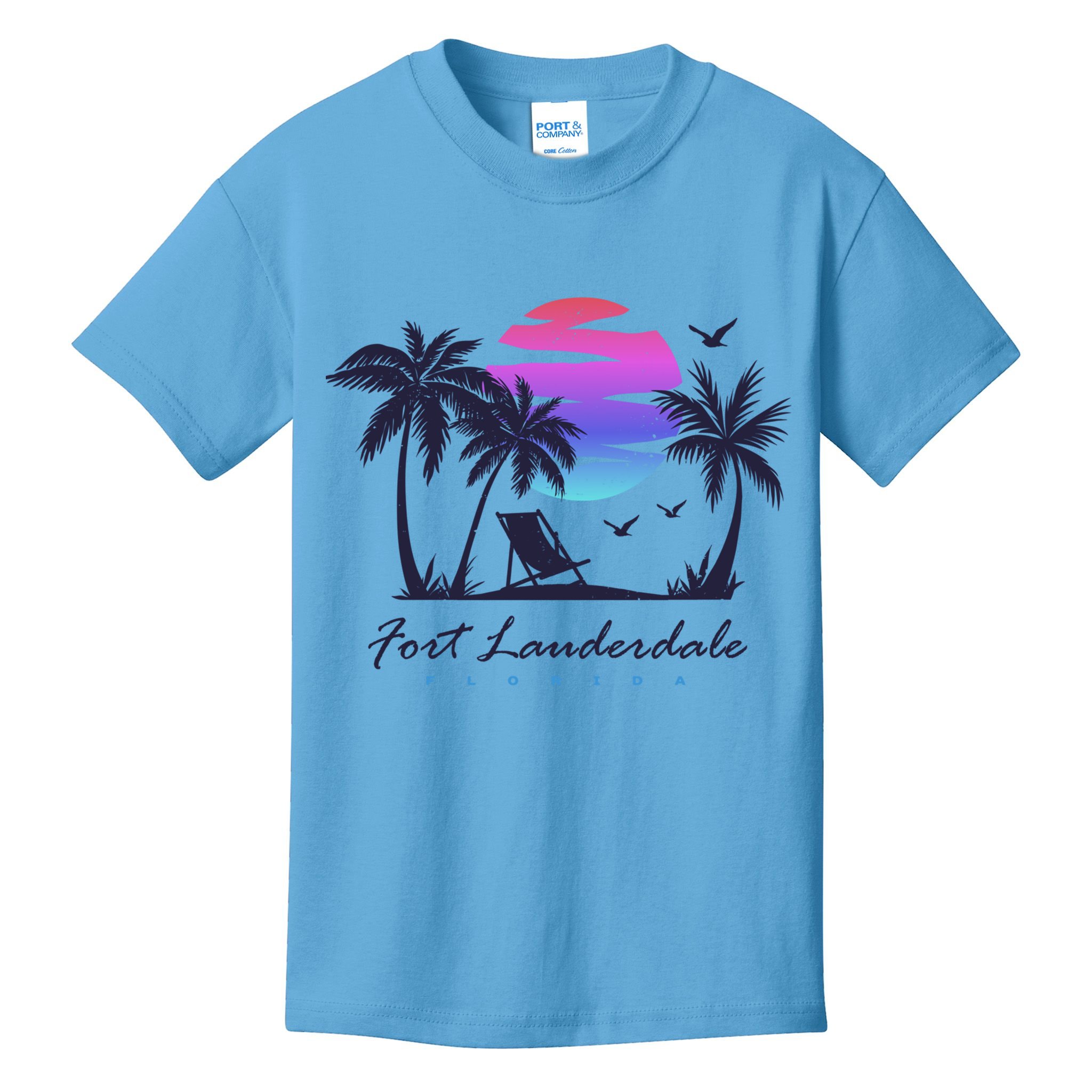 Fort Lauderdale Florida Beach Vacation Retro Vintage Sunset Gift Kids T-Shirt
