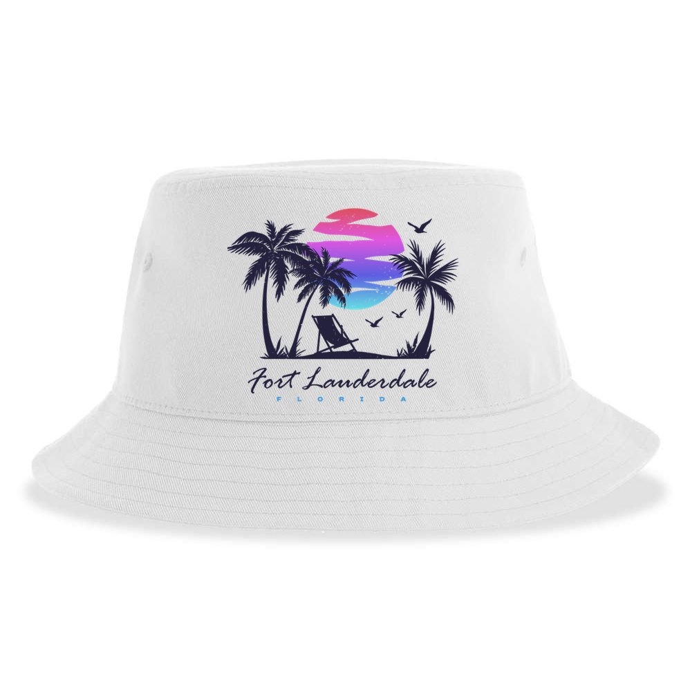 Fort Lauderdale Florida Beach Vacation Retro Vintage Sunset Gift Sustainable Bucket Hat