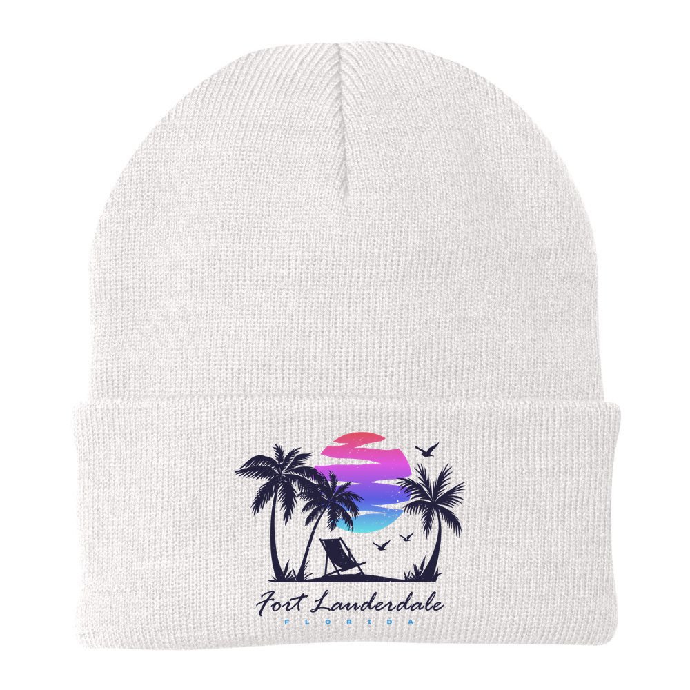 Fort Lauderdale Florida Beach Vacation Retro Vintage Sunset Gift Beanie