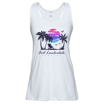 Fort Lauderdale Florida Beach Vacation Retro Vintage Sunset Gift Ladies Essential Flowy Tank