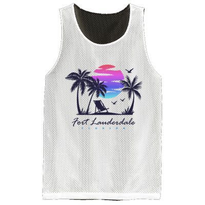 Fort Lauderdale Florida Beach Vacation Retro Vintage Sunset Gift Mesh Reversible Basketball Jersey Tank