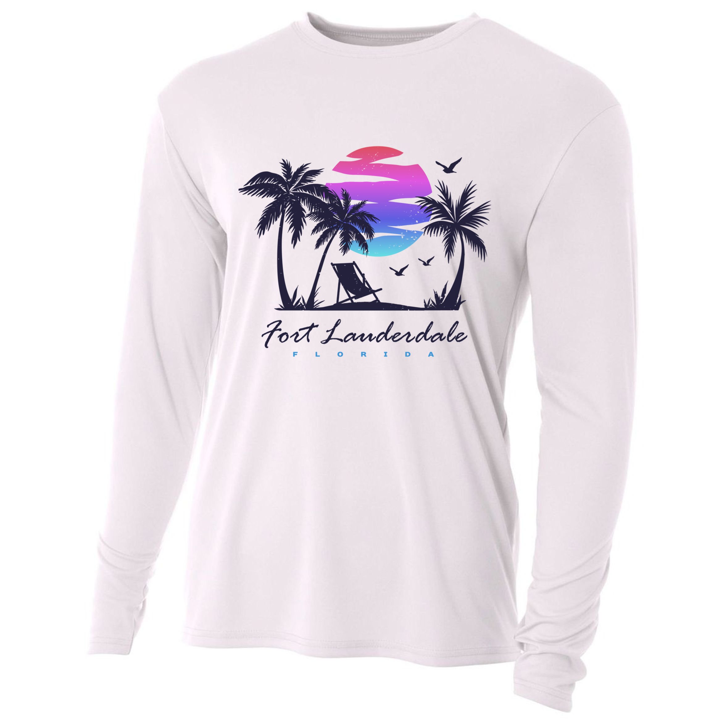 Fort Lauderdale Florida Beach Vacation Retro Vintage Sunset Gift Cooling Performance Long Sleeve Crew