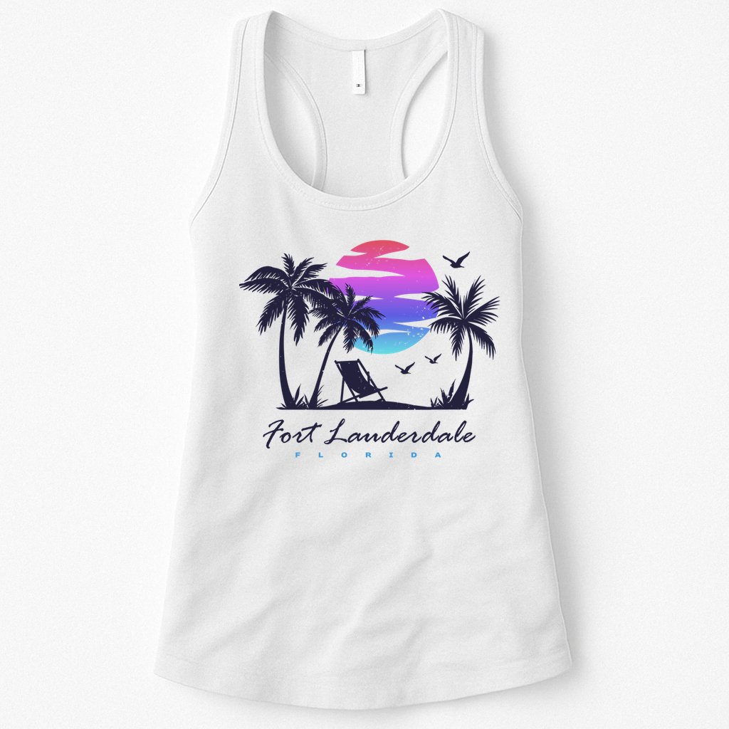 Fort Lauderdale Florida Beach Vacation Retro Vintage Sunset Gift Womens Tank Top