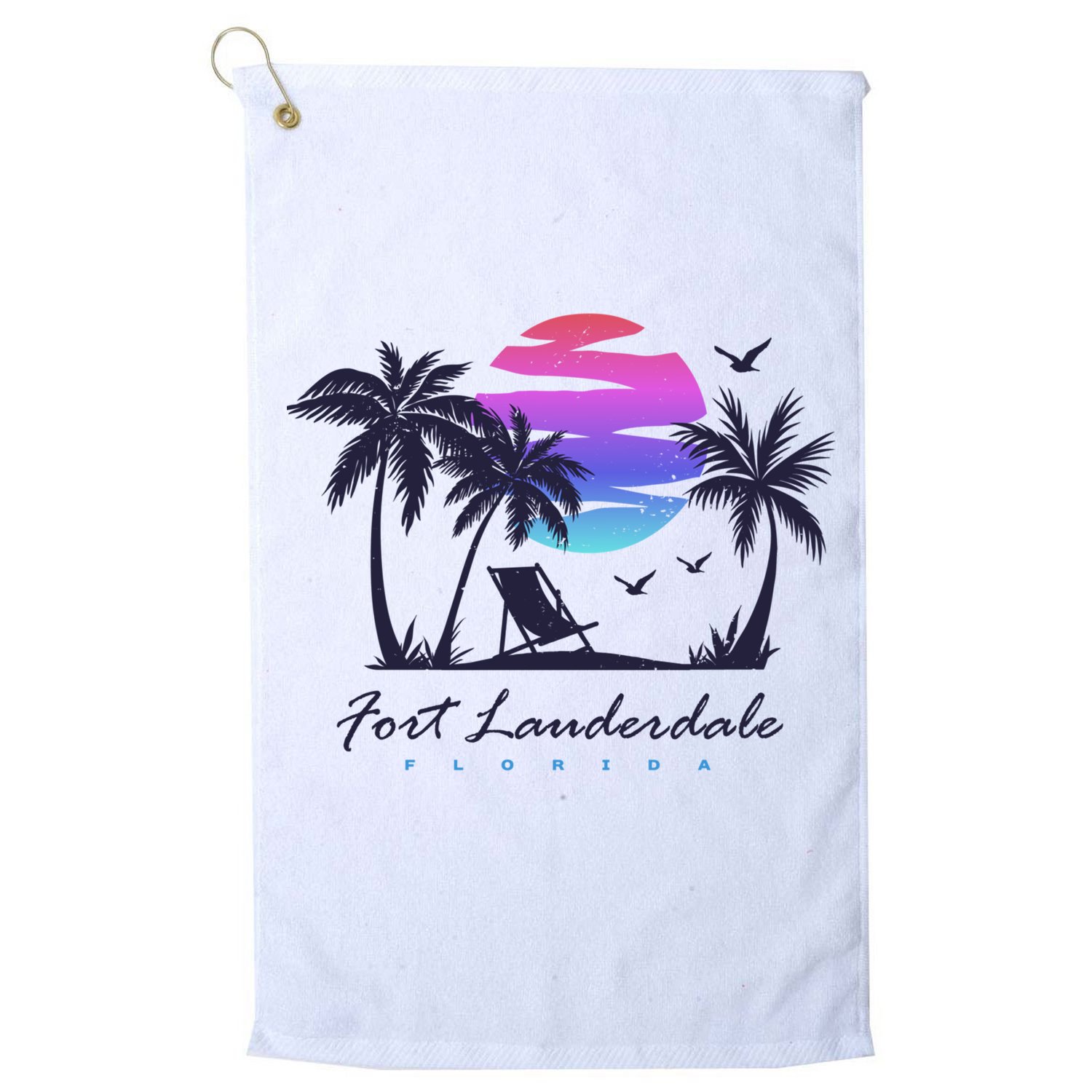 Fort Lauderdale Florida Beach Vacation Retro Vintage Sunset Gift Golf Towel