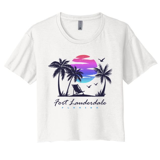 Fort Lauderdale Florida Beach Vacation Retro Vintage Sunset Gift Crop Top