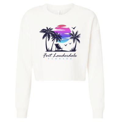 Fort Lauderdale Florida Beach Vacation Retro Vintage Sunset Gift Cropped Pullover Crew
