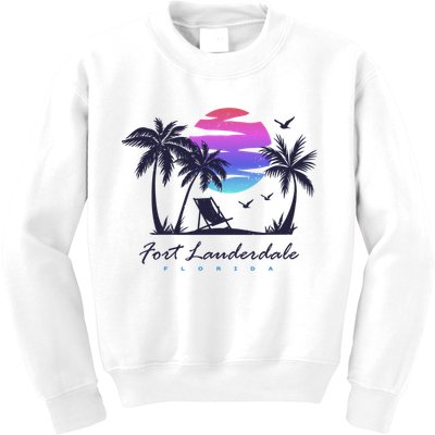 Fort Lauderdale Florida Beach Vacation Retro Vintage Sunset Gift Kids Sweatshirt