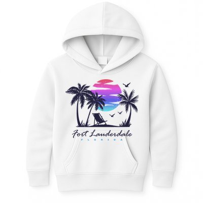 Fort Lauderdale Florida Beach Vacation Retro Vintage Sunset Gift Kids Hoodie