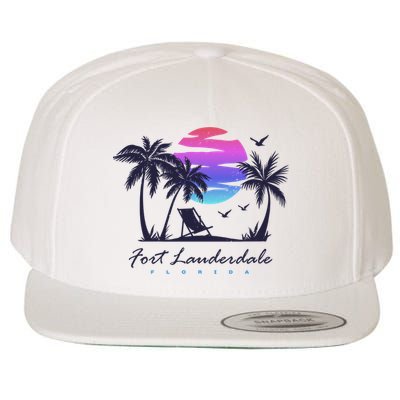 Fort Lauderdale Florida Beach Vacation Retro Vintage Sunset Gift Wool Snapback Cap