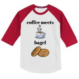 Food Lover Funny Coffee Meets Bagels Foodie Breakfast Design Gift Kids Colorblock Raglan Jersey