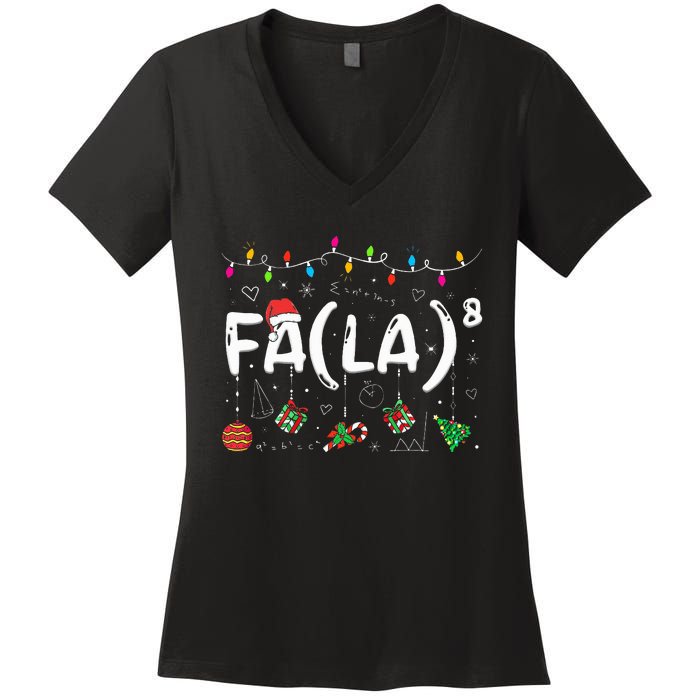 FA (LA)8 Funny Christmas Santa Fa La Math Teacher  Women's V-Neck T-Shirt