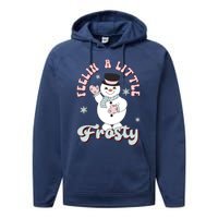 Feelin Little Frostys Snowman Groovy Retro Christmas Pajama Performance Fleece Hoodie