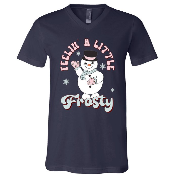 Feelin Little Frostys Snowman Groovy Retro Christmas Pajama V-Neck T-Shirt